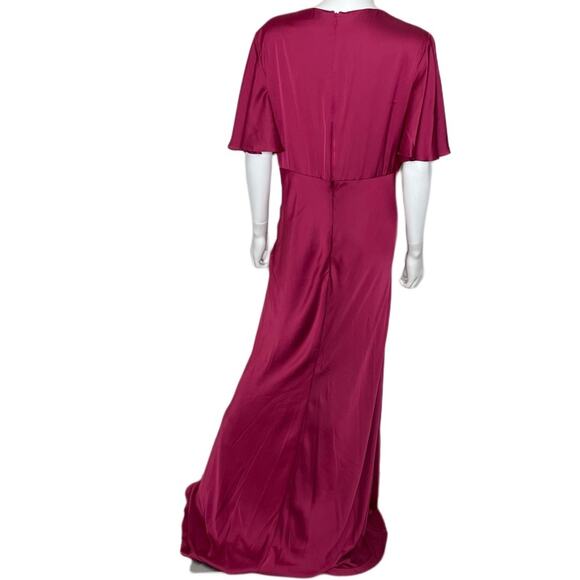 Ieena for Mac Duggal Women’s Plunging Neck Flare Sleeve Dress Raspberry Sz 12 - Picture 7 of 10